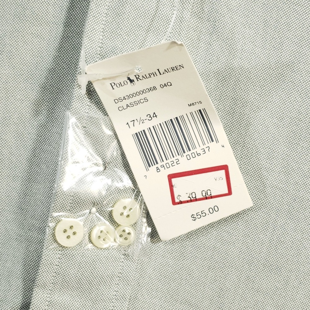 Polo Ralph Lauren NOS Vintage Yarmouth Shirt 17.5 - 34 Green Jacquard Cotton - Picture 8 of 9